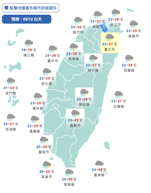 白天高溫飆31度午後變天　明起雨彈開炸「越晚雨越大」