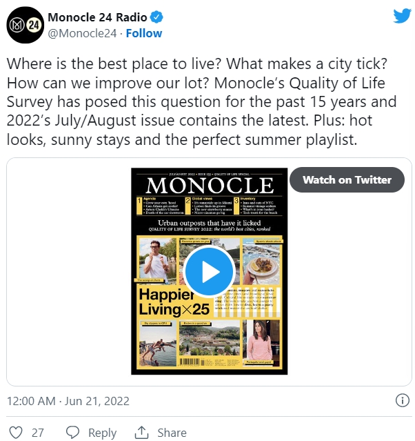 權威英國風尚雜誌《Monocle》評比：全球最宜居城市台北第十名！具備稱傲世界的高水準公衛醫療體系