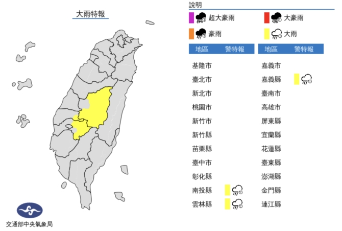 注意劇烈降雨！午後對流旺盛　3縣市發布大雨特報