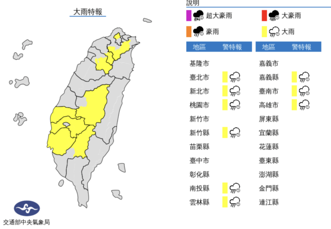 下班注意！全台9縣市發布大雨特報　注意雷擊、強陣風