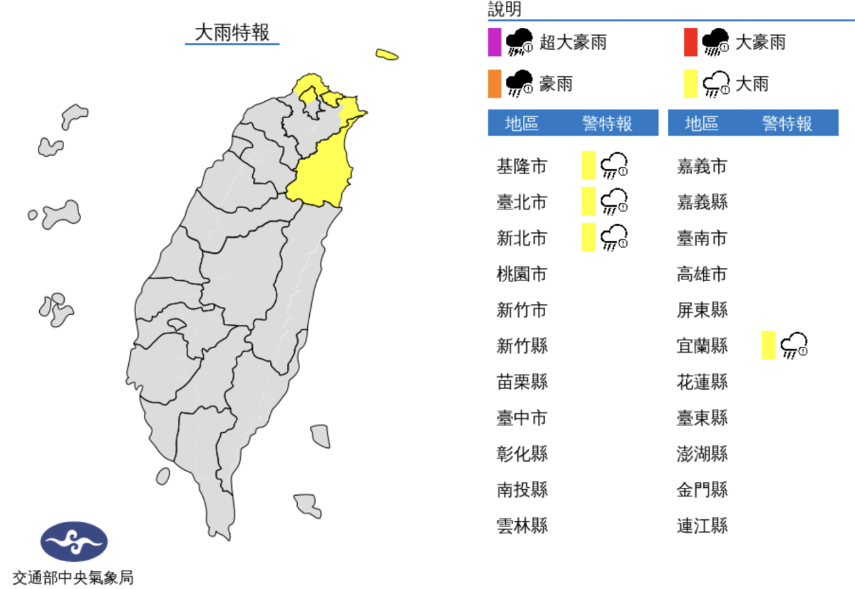 北台灣注意！4縣市再發大雨特報　注意坍方、落石