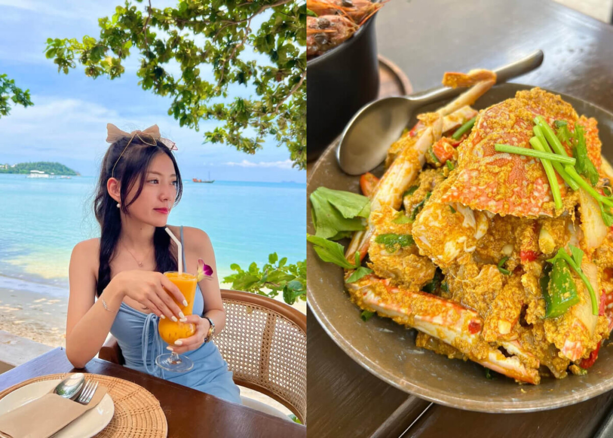 泰國美食｜蘇梅島必追的網美打卡餐廳，蔚藍海面、月牙沙灘、懸崖的美景和浪漫白色紗帳，一次全都擁有。